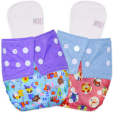 Reusable Baby Cloth Diaper with Adjustable Snap Buttons and Inserts (Set of 2)